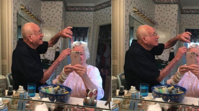 Photo Of A Grandpa Doing His Wifes Hair Goes Viral